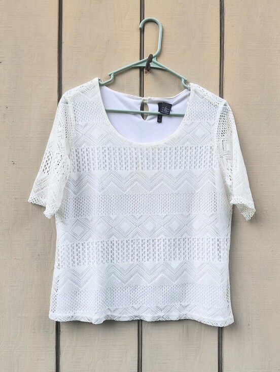 new directions Tops - White Crochet Lace Short Sleeve Top PL Dress Casual Office Cottagecore Staple